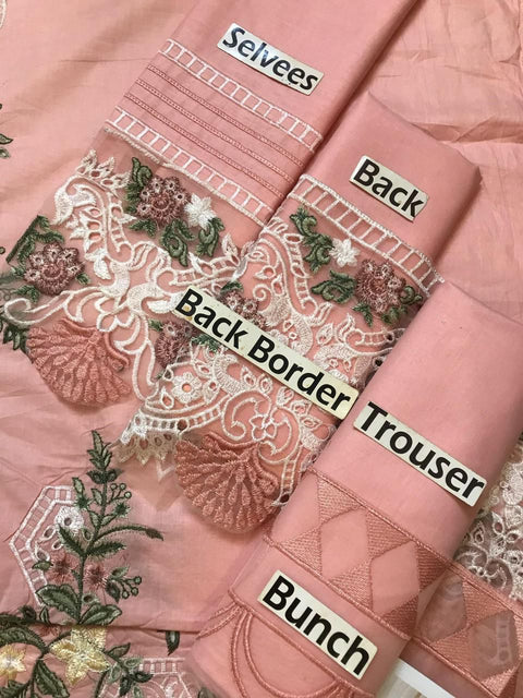 Plain Lawn Back With Heavy Border Embroidered Patch